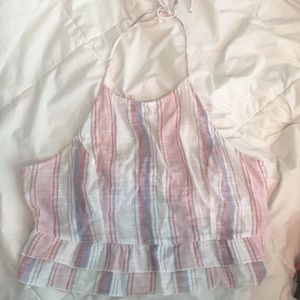 White, blue, pink and red Striped AE Halter Top